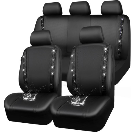 CAR PASS Housses siège Voiture en Cuir imperméable, Bling Diamant Brillant Cristal Scintillant, Universel pour 95% de Toutes Les