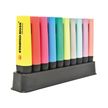 STABILO - BOSS ORIGINAL, Surligneur, Set de Bureau x 10 Surligneurs, 5 fluo et 5 pastel