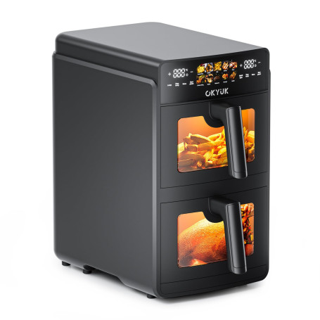 Air Fryer 2 Compartiments 10L, Friteuse à Air sans Huile Airfryer avec Fenêtre de Visualisation - Friteuses Double 10 Programmes