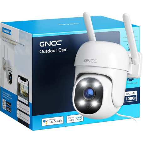 GNCC Camera Surveillance WiFi, Caméras de Surveillance, Camera Exterieur, Vision Nocturne Couleur, Détection Mouvement, Audio Bi