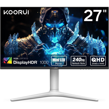 KOORUI Écrans PC Gamer 27", 240Hz, VA Mini LED, QHD Écran Gaming, 1ms, Adaptive Sync, 2xHDMI 2.0 & DisplayPort 1.4, HDR 1000, DC