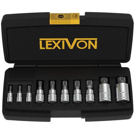 LEXIVON Coffret Douille Torx Male | douille 12 pans XZN en acier S2 premium | Set de 10 pièces M4 à M18 avec Coffret Torx de ran