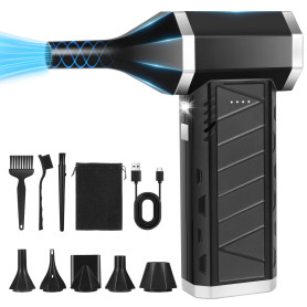 Souffleur Air Comprimé- 150000 TR/Min de Pulvérisation d’Air Comprimé avec Batterie 6000mAh et 5 buses, Kit de Nettoyage de Clav