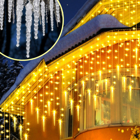 Uping Guirlande Lumineuse Extérieur Rideau Lumière 400 led avec 48 Stalactites Etoilées, Decoration Noël Mariage Jardin Maison F