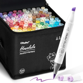 Ohuhu Marqueurs Colorés D'art, Pinceau Pointe Double Feutres à Alcool Pinceau et Ciseau Burin Pour Artiste Etudiants Pour Croqui