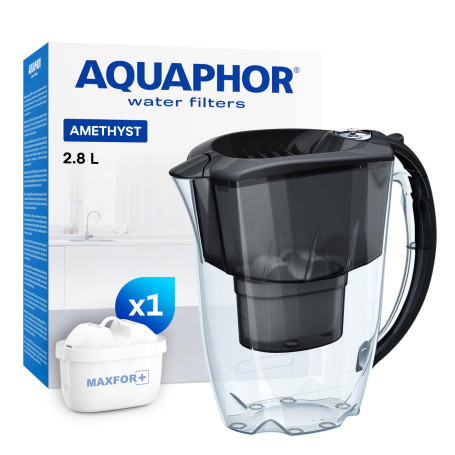 AQUAPHOR Carafe filtrante Amethyst avec 1 Filtre Maxfor+ 200L - 2,8 L - Noir