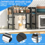 VIPNAJI 2 Niveaux Support de Four à Micro-Ondes Extensible, Etagere Rangement Cuisine Four à Micro Ondes, avec 6 Crochets, Suppo