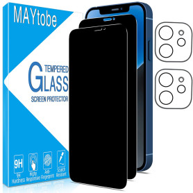 MAYtobe 2 Pièces Verre Trempé Anti Espion pour iPhone 12 avec 2 Pièces Caméra Arrière Protecteur, Film Protection écran Confiden