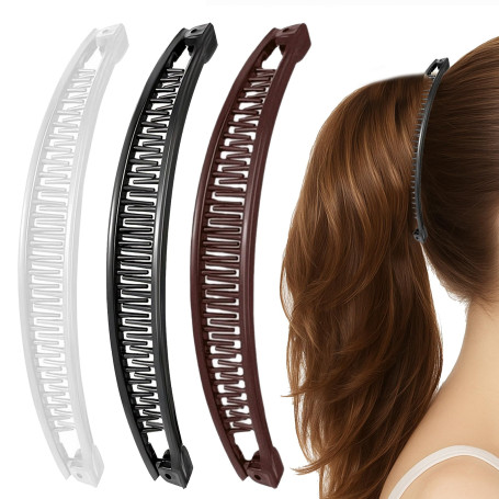 3 Pièces Pince Banane Cheveux Femme, Pince Banane Clip Hair Accessoires Cheveux Plastique pour Femme et Filles (Blanc, Noir, Mar
