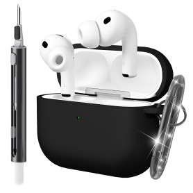 Seltureone Coque pour AirPods Pro 3 (2025) avec Porte-clés et Kit de Nettoyage, [LED Avant Visible] Protection Case en Silicone 