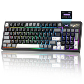 YUNZII IF99 Clavier de Jeu Mécanique sans Fil avec Smart LCD Display,QMIK/Via Programmable BT/2.4G/USB-CGasket Mounted Hot Swap 