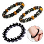 3 Pièces Bracelet Triple Protection, 8/10mmBracelet Oeil de Tigre 8mm Obsidienne Yoga Bracelet Pierre Naturelle Femme Bracelets 
