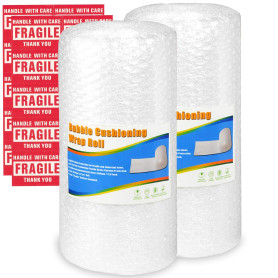 Pobuu 2 Rouleaux Papier à bulles, 300 mm x 11 m/rouleau, perforés tous les 30 cm, 20 autocollants fragiles inclus – bulles d'air