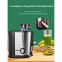 Juilist Centrifugeuse Extracteur de Jus 800W, 65MM Large Bouche en Acier Inox Centrifugeuse Fruits et Legumes a 2 Vitesses, Desi