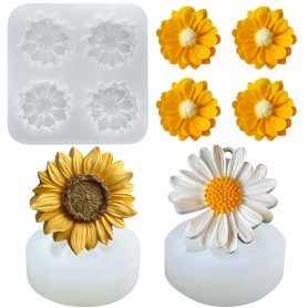 Moule tournesol bougies,3 PCS moule silicone bougie fleur Moule à savon fleur À moules pour bougies Fleurs moule DIY Fondant bou