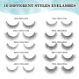 SISILILY Faux Cils 3D Multipack Naturel Longueur 10 Paires Différents Styles Faux Cils Noir avec Colle à Cils Blanche Réutilisab