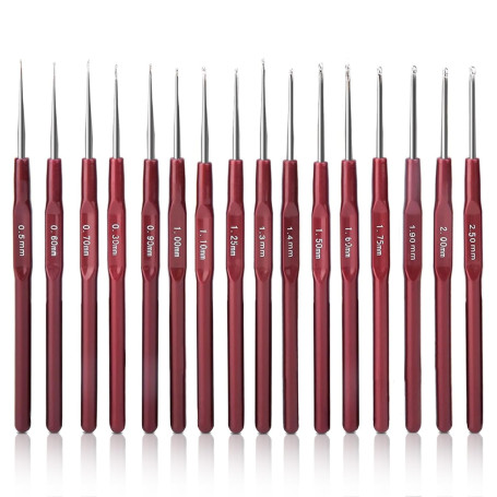 16-Piece Ensemble De Crochet, 0.5-2.5 Mm Kit de Crochets Acier Aiguilles À Tricoter Kit Poignée Plastique Aiguilles à Crochet Se