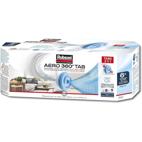 Rubson AERO 360° TAB, recharges en tabs neutres pour absorbeur d'humidité, ultra absorbantes et anti odeurs recharges pour déshu