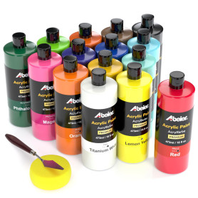 ABEIER Grand ensemble de peinture acrylique, 15 couleurs x 473 ml, finition mate, pigments riches, non toxiques, pour sur toile,