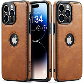 Sibada Coque iPhone 14 Pro Max Case Logo View Compatible avec Cuir végétalien Fin de qualité supérieure, Classique et élégante, 
