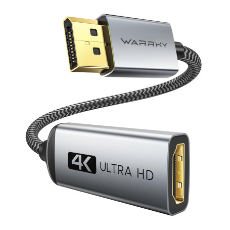 WARRKY 4K Adaptateur DisplayPort vers HDMI, Convertisseur Adaptateur DP 1.2 Ordinateur vers 1.4 HDMI Écran en Nylon Tressé Compa