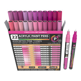 Pro Colour Series Lot de 22 marqueurs de peinture acrylique, pointe extra-fine de 0,7 mm, pour pierre, verre, tasses, bois, méta