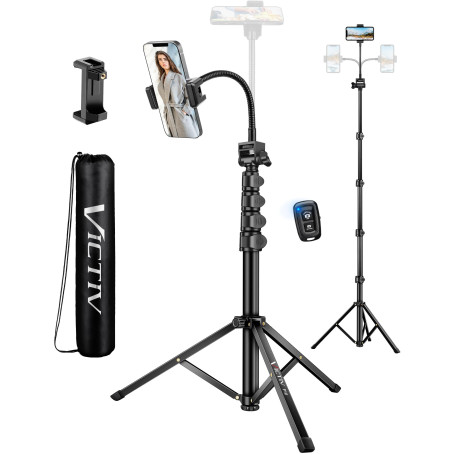 Victiv 197cm Haute Trépied Smartphone, Trépied Téléphone Flexible avec 25cm Col de Cygne Réglable, Selfie Trepied avec Télécomma