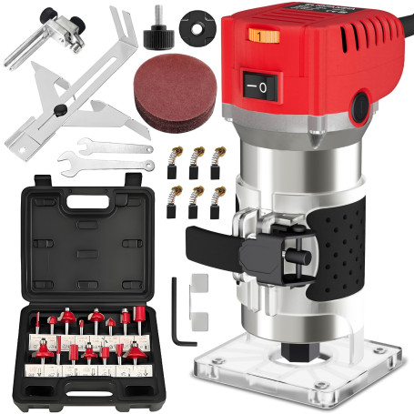 Eliofaneia Affleureuse à Bois Défonceuse Électrique 800W 10000-30000RPM, 6 Vitesses Variables 6,35 mm, Coffret de 15 Fraises à d