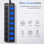 Hoppac Hub 7 en 1 Multiprise avec USB 3.0 Et 2.0, Port Multiple pour PC, Transfert De Données Et Recharge, Interrupteur Et Lumiè