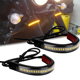 DREAMIZER 2PCS Feu Clignotant LED pour Fourche de Moto Bande Lumineuse Flexible Blanc & Ambre Clignotant DRL Étanche Universel C