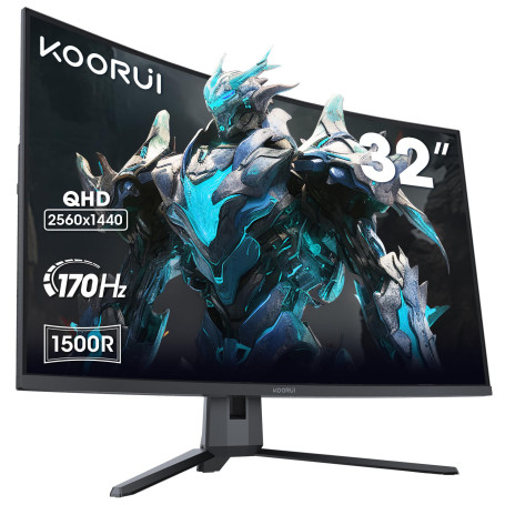KOORUI Écran PC Gaming Incurvé 31,5 Pouces, Ultrawide QHD(2560 * 1440), 1500R, UltraLarge, VA, 170Hz, 2xHDMI (170HZ Or 144HZ), D