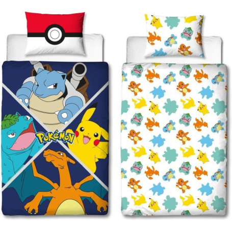 Parure de lit - POKEMON - Starter Evolution II - Microfibre - 1 housse de couette 140 x 200 cm + 1 taie 63 x 63 cm