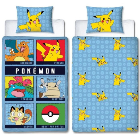 Parure de lit réversible - POKEMON - Battle - Microfibre - 1 housse de couette 140 x 200 cm + 1 taie 63 x 63 cm