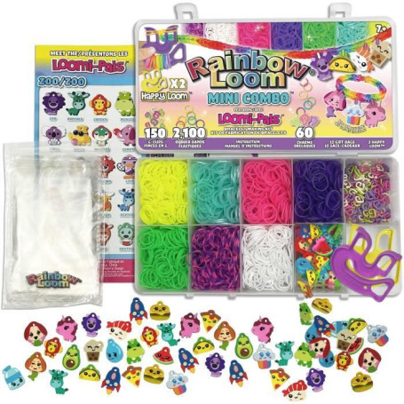 Coffret fabrication de bracelets - BANDAI - Rainbow Loom Mini Combo Set Loomi Pals - 2100 élastiques / 60 charms
