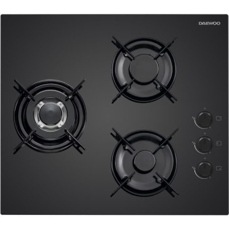 Plaque de cuisson a gaz - DAEWOO - 3 foyers - 60 cm - BH6GKR21BNL - Noir