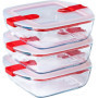 Lot de 3 lunch box - PYREX - Cook & Heat - Verre - Carré - Couvercle a valves vapeur spécial micro-onde - 1 L