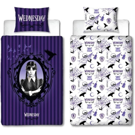 Parure de lit réversible - MERCREDI - Microfibre - 1 housse de couette 140 x 200 cm + 1 taie 63 x 63 cm