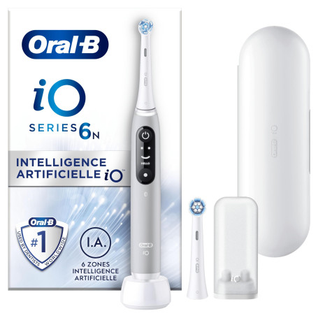 Oral-B iO 6 Brosse à Dents Électrique Grise, 2 Brossettes, 1 Étui de Voyage, 1 Pochette pour Chargeur
