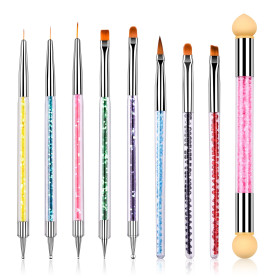 8 Pcs Double Extrémité Nail Art Dotting Pen avec 1 Brosse Éponge, Professionnel pour Nail Art, French Manucure et Dégradés, Idéa