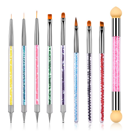 8 Pcs Double Extrémité Nail Art Dotting Pen avec 1 Brosse Éponge, Professionnel pour Nail Art, French Manucure et Dégradés, Idéa
