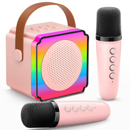 Gontence Micro Karaoke Enfant avec 2 Micro sans Fil, Cadeau Anniversaire Fille et Garçon 3-12 Ans, Micro Karaokeavec LED, Effets