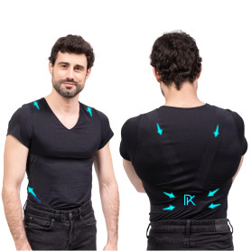 PERCKO - T-Shirt Discret pour Homme - Technologie Brevetée - Soulage le Mal de Dos - Manches Courtes - Col V - Noir - Taille H1 