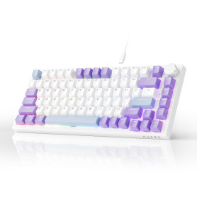AJAZZ AK820 Wired Mechanical Keyboard, 75% Gaming Keyboard with Volume Control Knob, PBT Keycaps, 82 Keys, Five-Layer Sound Insu