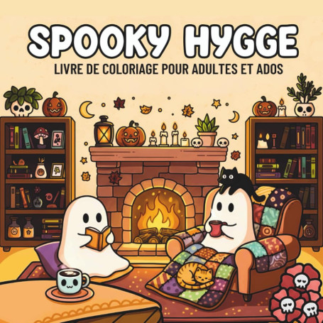 Spooky Hygge: Livre de coloriage pour adultes et ados avec des chats mignons et effrayants, des citrouilles et des scènes hygge 