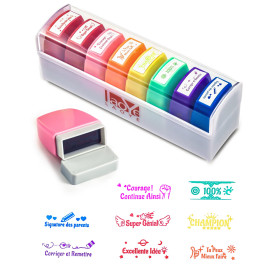 LAOYE Tampons Enseignants Français 8PCS Tampon Auto Encreur pour Cadeau Professeur Tampon Ecole Avec Boîte pour Encourager Élève
