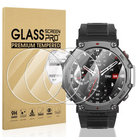 Diruite 4 Pièces Protection Écran pour Amazfit T-Rex 3 Verre Trempé,Anti-Rayures HD Verre Screen Protection pour Amazfit T-Rex 3