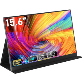 HONGO Moniteur Portable, Laptop Écran Portable 15,6" 1080P IPS Écran PC Portable Haut-parleurs Intégrés, Moniteur pour Ordinateu