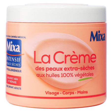Mixa Intensif Peaux Sèches - La Crème des Peaux Extra-Sèches - Multi Usages Visage, Corps, Mains, Pieds - Nourrit 48h et répare 