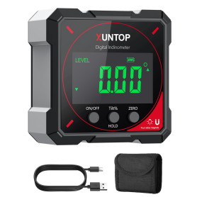 XUNTOP 4 * 90° Inclinomètre Numérique Rechargeable avec Écran LCD IP54 Mesureur d'Angle Digital avec 4 Faces Magnétiques Niveau 