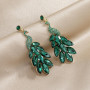 IMINI Boucles d'oreilles paon pour femmes et filles - En cristal vert - Plume de paon - Boucles d'oreilles en cristal bohème - P